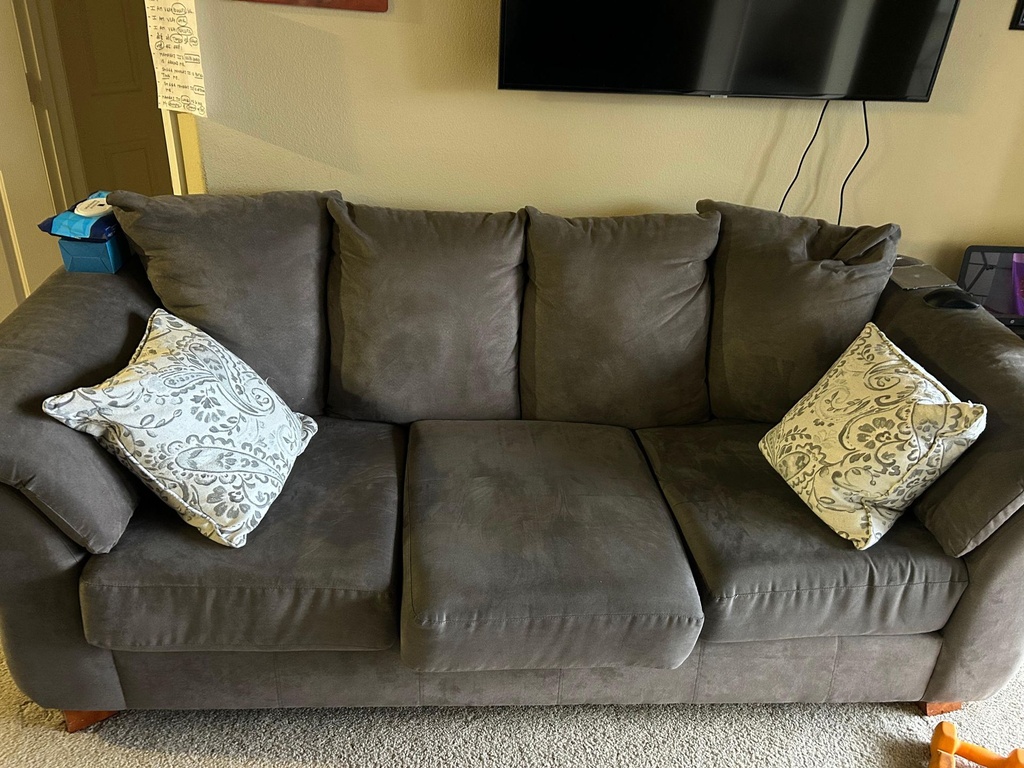 Three-Seater Fabric Sofa with Throw Pillows