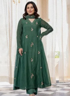 Emerald Green Embellished Anarkali Suit Set