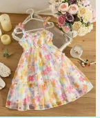 White Multi-color Floral Tiered Spaghetti Strap Dress, photo 1