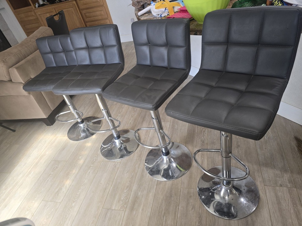 Set of 3 Adjustable Faux Leather Bar Stools