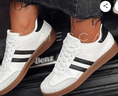 White Sneakers with Black Stripes and Gum Sole